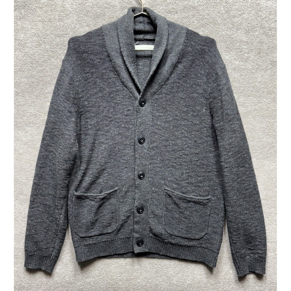 Outerknown Shawl Cardigan Sweater Mens Size L Organic Cotton Wool Blend Charcoal